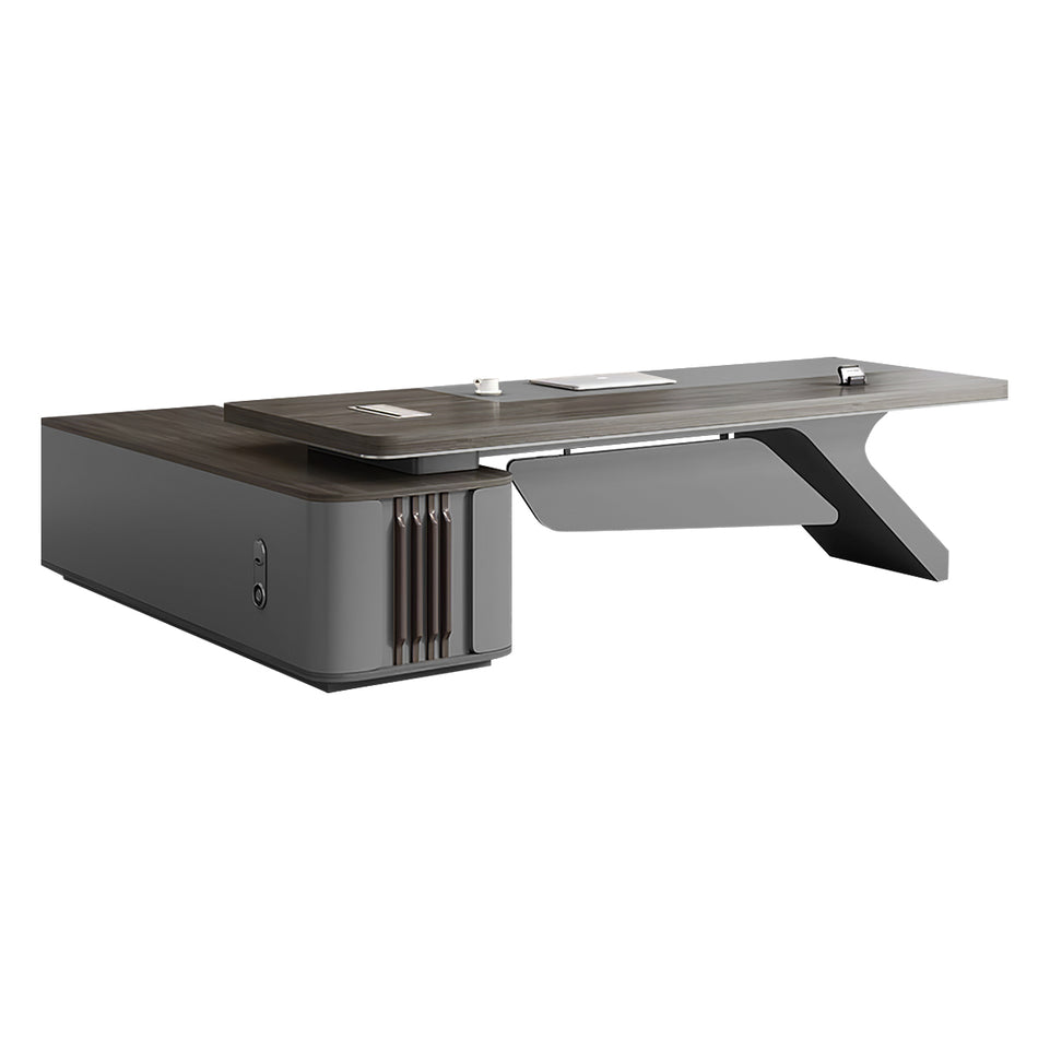 L-Shaped Executive Desk with Cable Management, Built-In Outlets & Side Storage