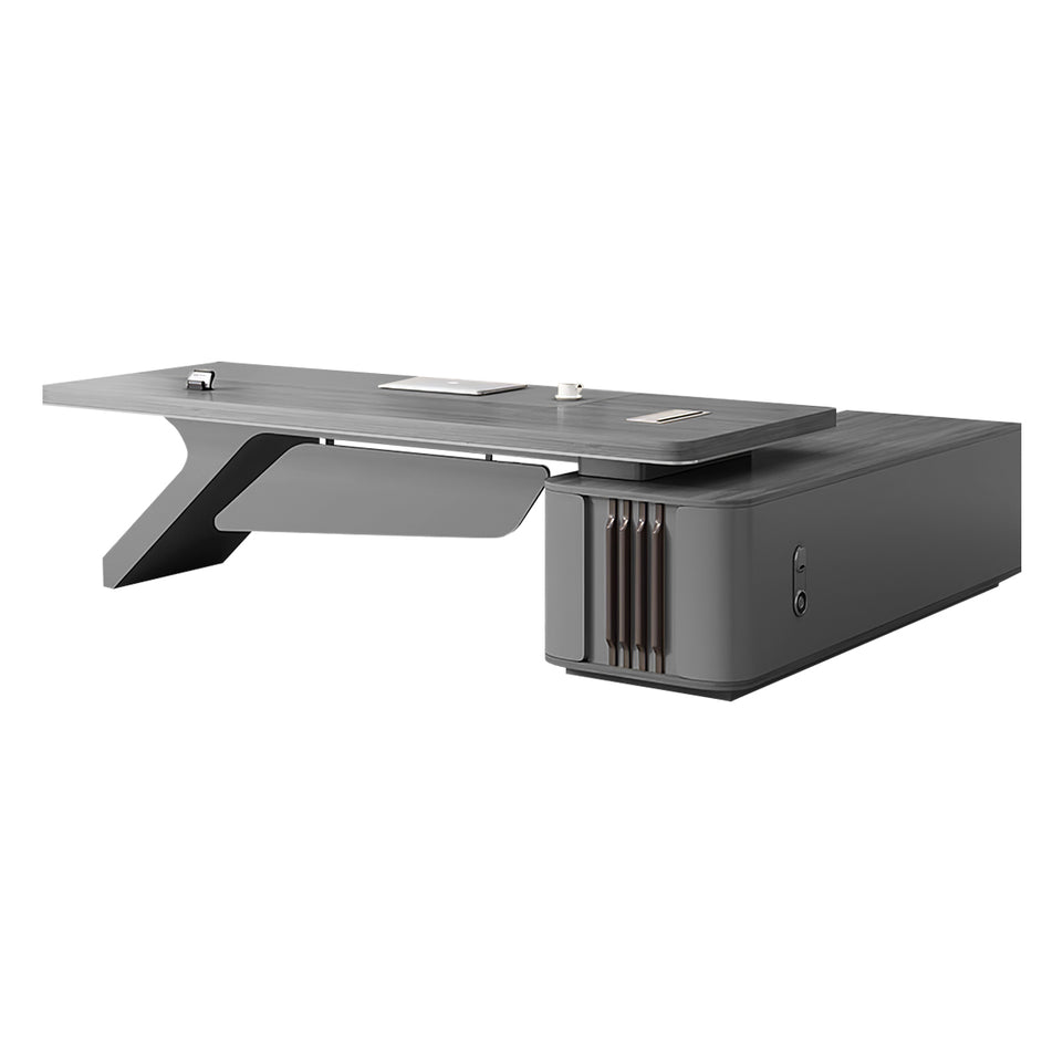 L-Shaped Executive Desk with Cable Management, Built-In Outlets & Side Storage