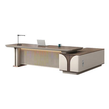 L-Shaped Reception Desk with File Drawers, LED Lighting & Side Storage for Office Lobby