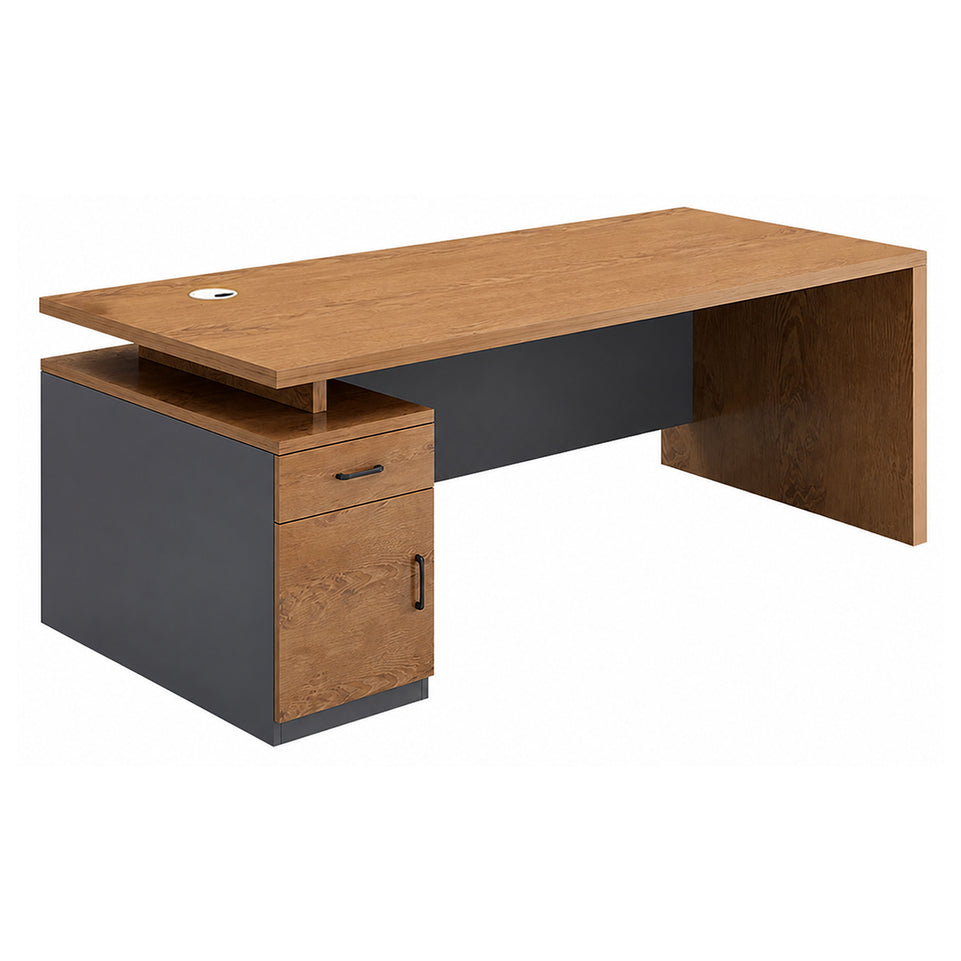 Contemporary 47"–71" L Executive Desk with Thick Durable Desktop, Cable Management System, Privacy Front Panel & Large Storage Cabinet for Professional Workspaces