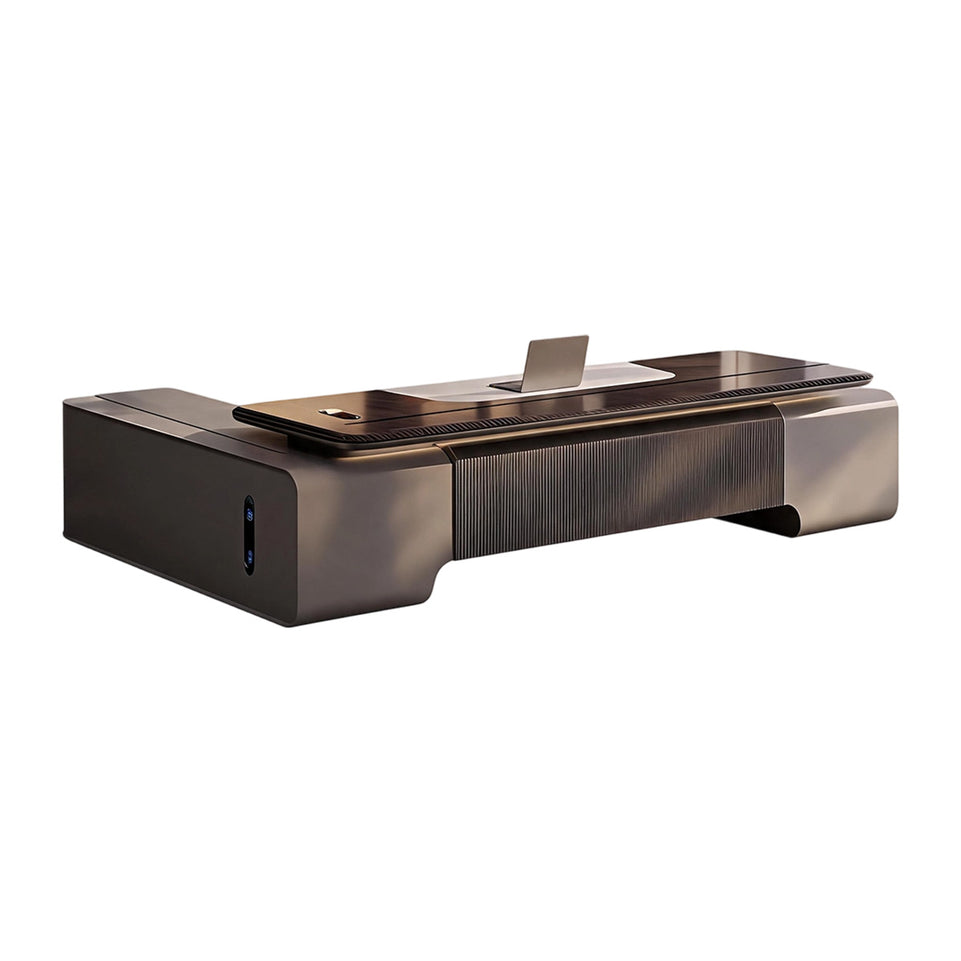 Modern 94"–138" L Executive Desk with Eco-friendly Material, Hidden Rotating Power Outlet, Dual-side Lockable Storage Cabinets for Executive Offices