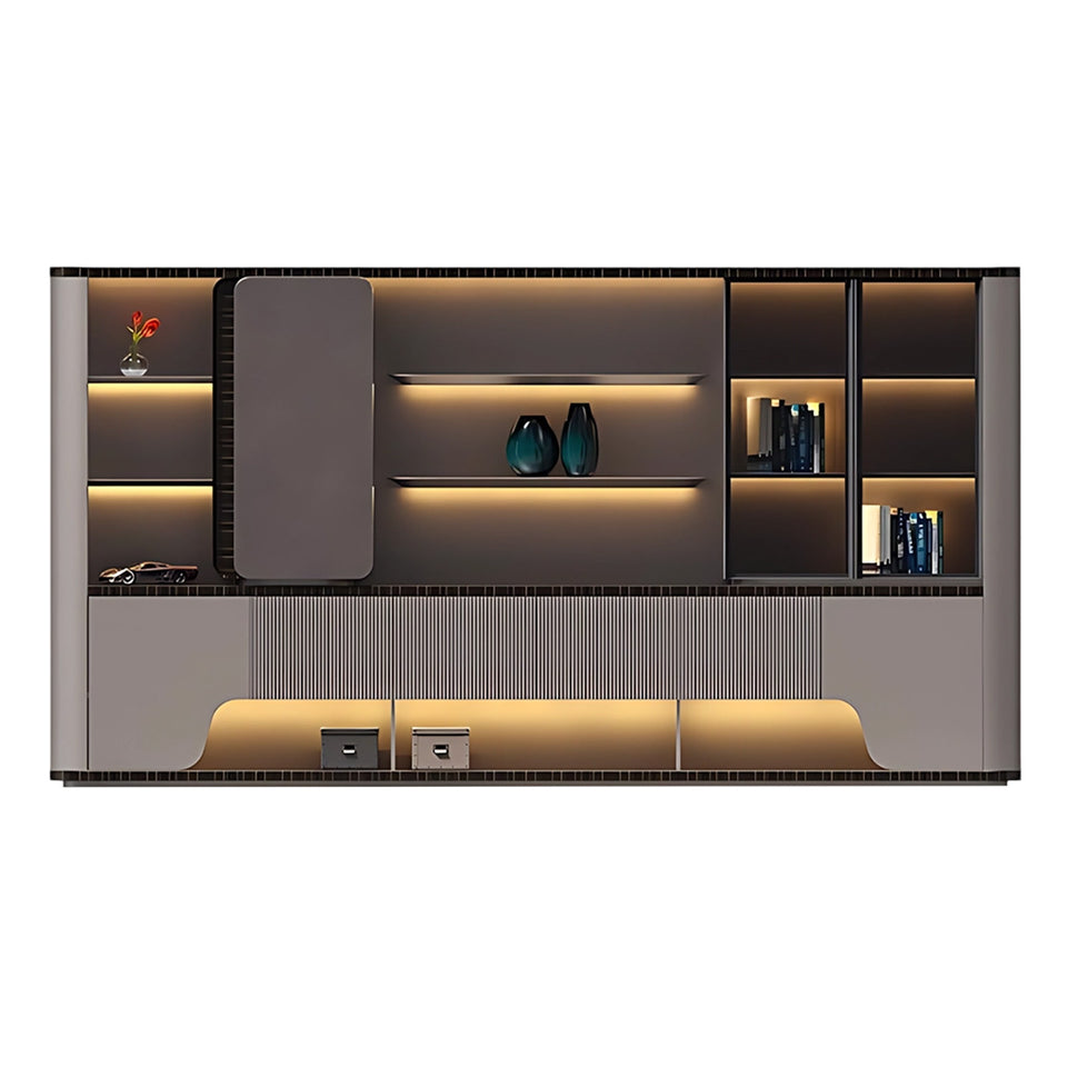 Modern 94"–138" L Executive Desk with Eco-friendly Material, Hidden Rotating Power Outlet, Dual-side Lockable Storage Cabinets for Executive Offices