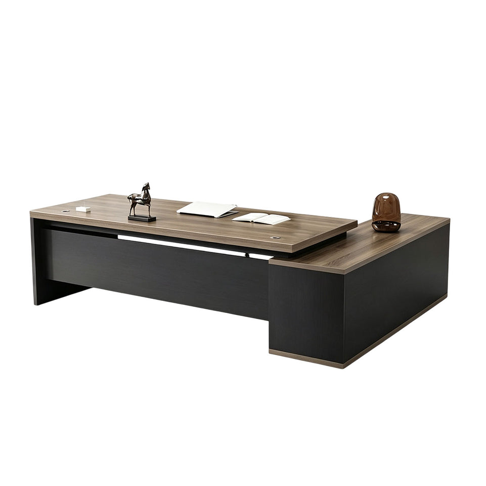 Elegant 55"–79" L Executive Desk with Thick Durable Desktop, Precision Edge Banding, Smart Cable Management, Large Storage Cabinet for Professional Offices