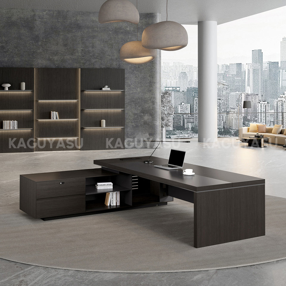 Contemporary Stylish L-Shaped Executive Desk with Side Storage Cabinet for Manager LBZ-605