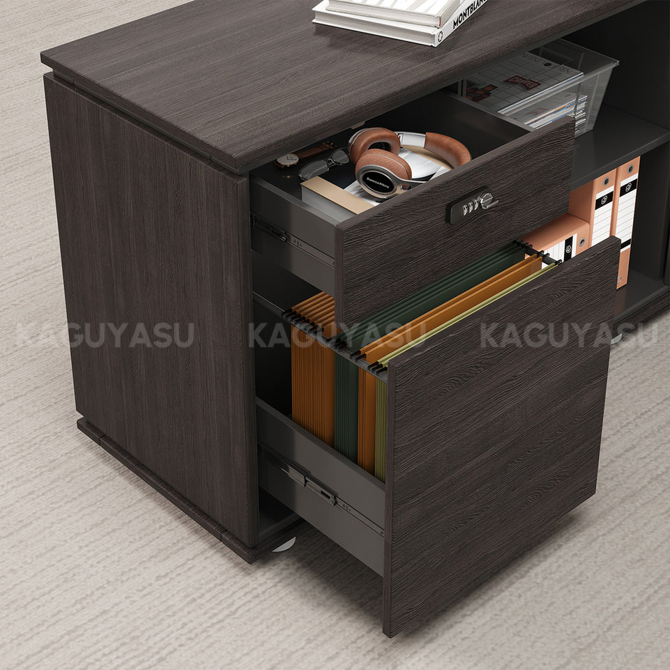 Electric Height-Adjustable Executive Desk with Power Outlet and Side Storage Cabinet