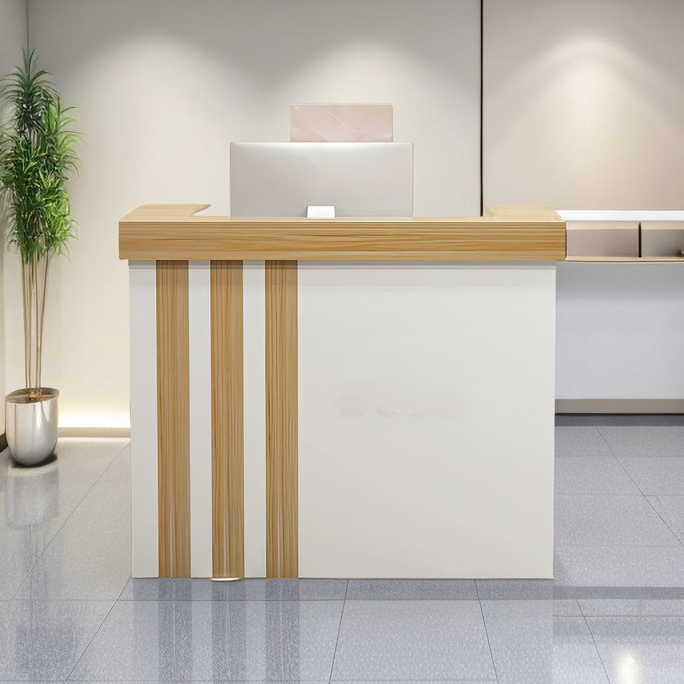 Striped Small Straight Reception Desk with Lockable Drawers and Cabinet for Supermarkets JDT-1058