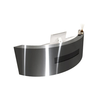 Premium Stainless Steel Reception Desk with Dual-level Countertop, Lockable Storage Cabinets, Silent Keyboard Tray & Vintage Drawer Handles for Modern Commercial Spaces