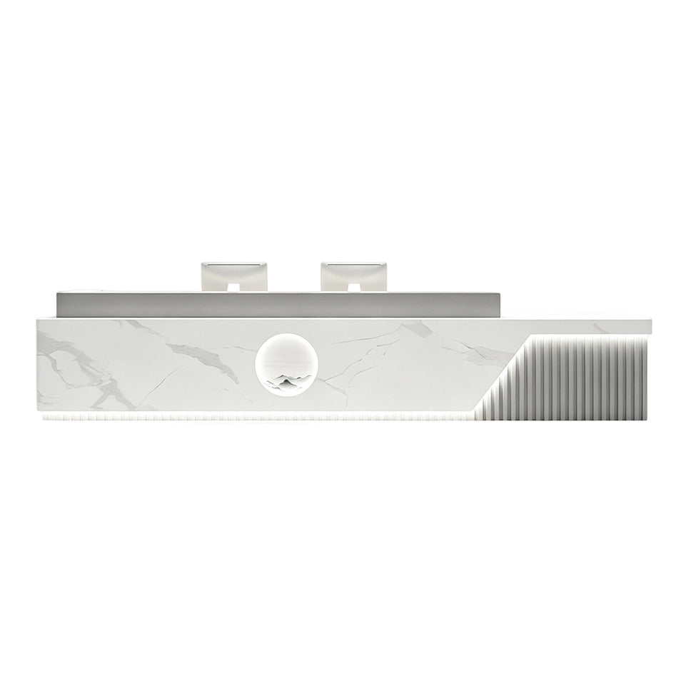 Elegant Reception Desk with Marble-look Finish, LED Lighting, Right-angle Design & Spacious Storage Cabinet for Salon & Retail Spaces (59–197 in. L)