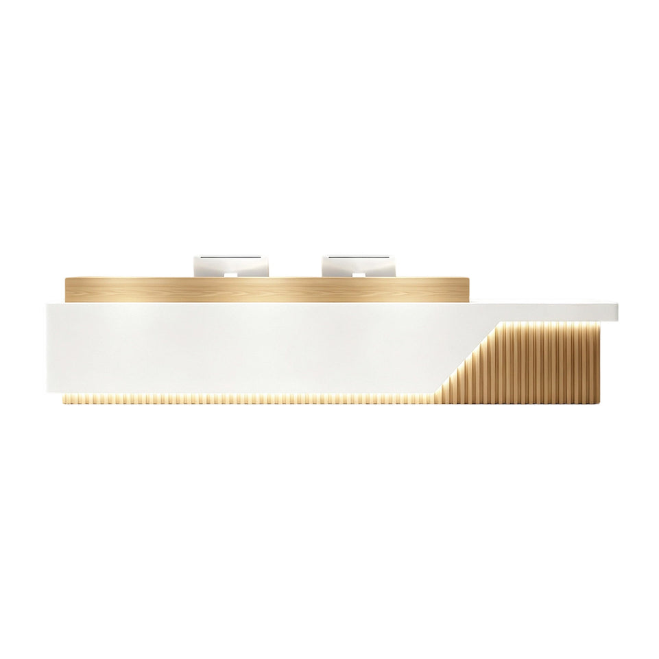 Elegant Reception Desk with Marble-look Finish, LED Lighting, Right-angle Design & Spacious Storage Cabinet for Salon & Retail Spaces (59–197 in. L)