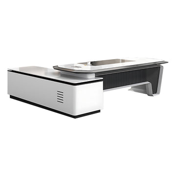 Modern Executive Desk 63–142 in Wide with Cable Management, File Drawers, LED Accent Lighting & Privacy Panel (In Stock)