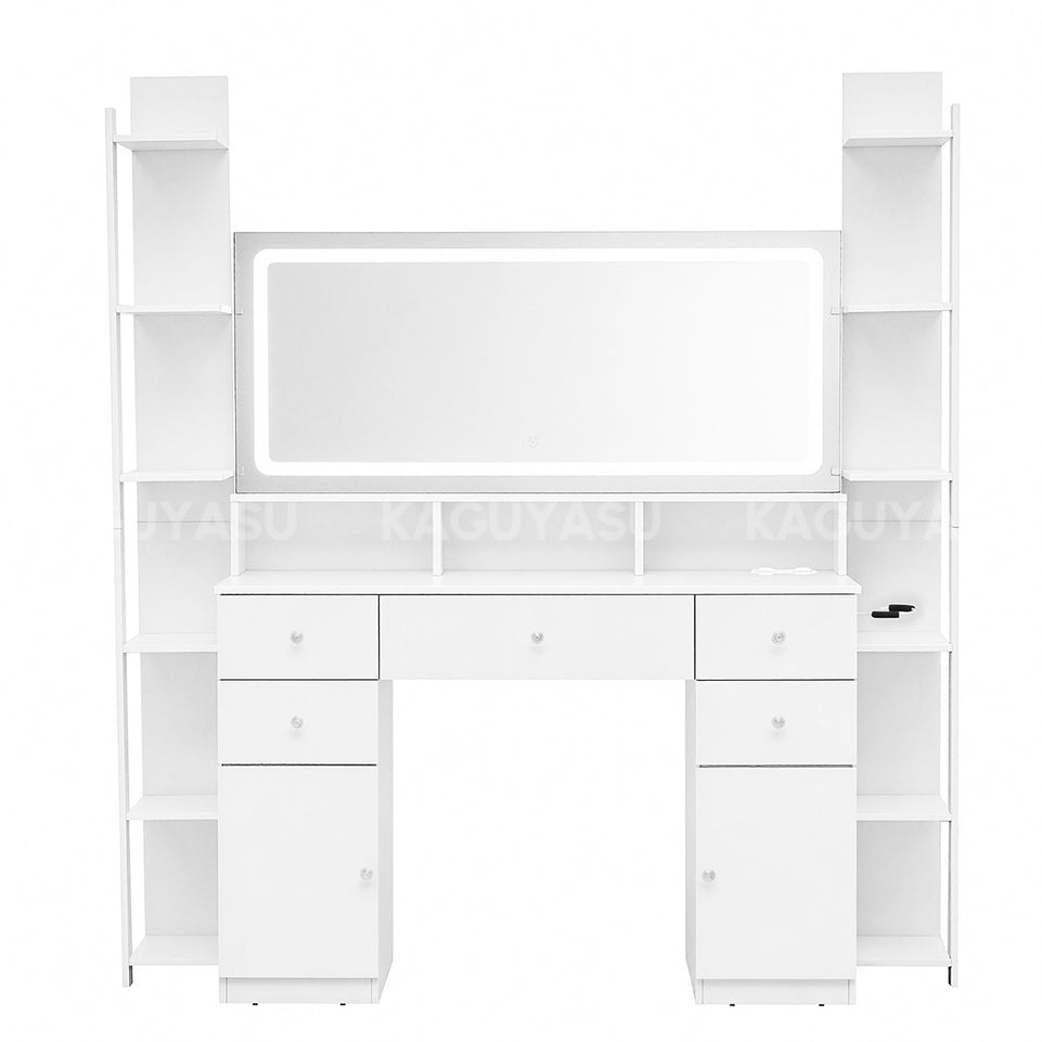 File Cabinet 55 in Tall with LED Mirror, File Drawers & Built-In Outlets for Office