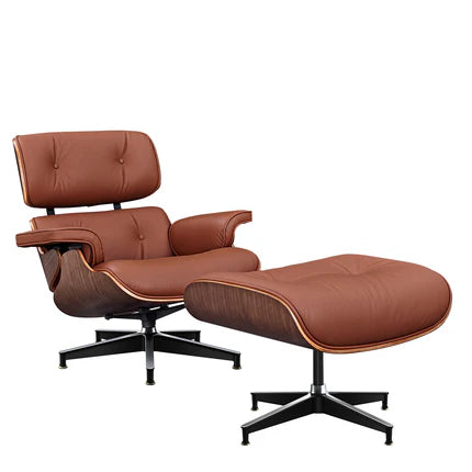 Stylish Indoor Living Room Genuine Leather Chair with Ottoman(In Stock)