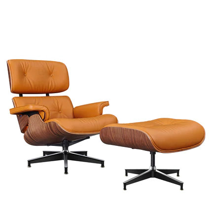 Stylish Indoor Living Room Genuine Leather Chair with Ottoman(In Stock)