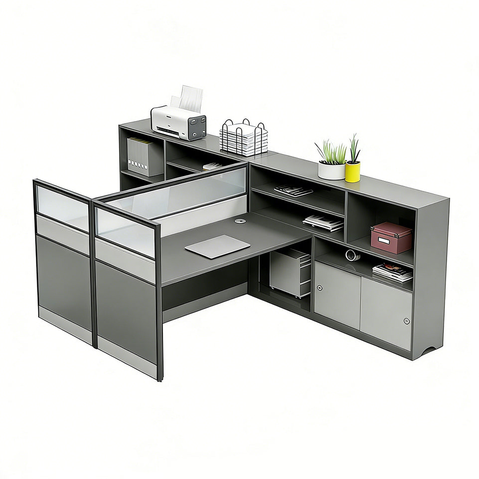 Office Workstation Desk with Privacy Panel, Cable Management & Mobile Pedestal