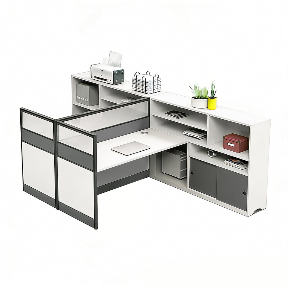 Office Workstation Desk with Privacy Panel, Cable Management & Mobile Pedestal