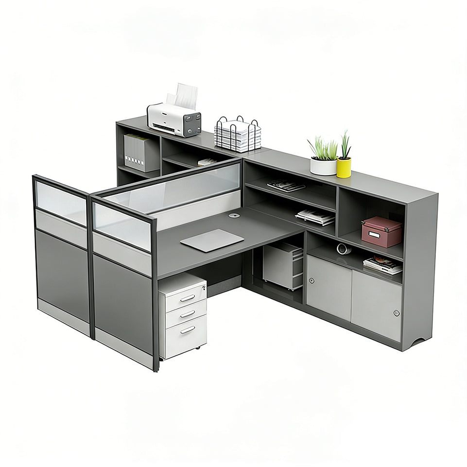 Office Workstation Desk with Privacy Panel, Cable Management & Mobile Pedestal