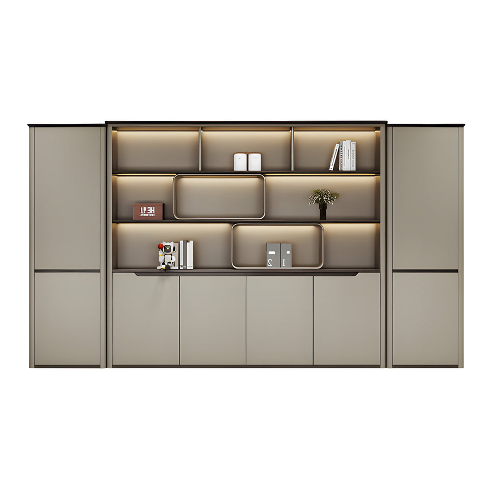 Modern Executive Desk with Curved, LED Lighting & Side Storage for Home Office