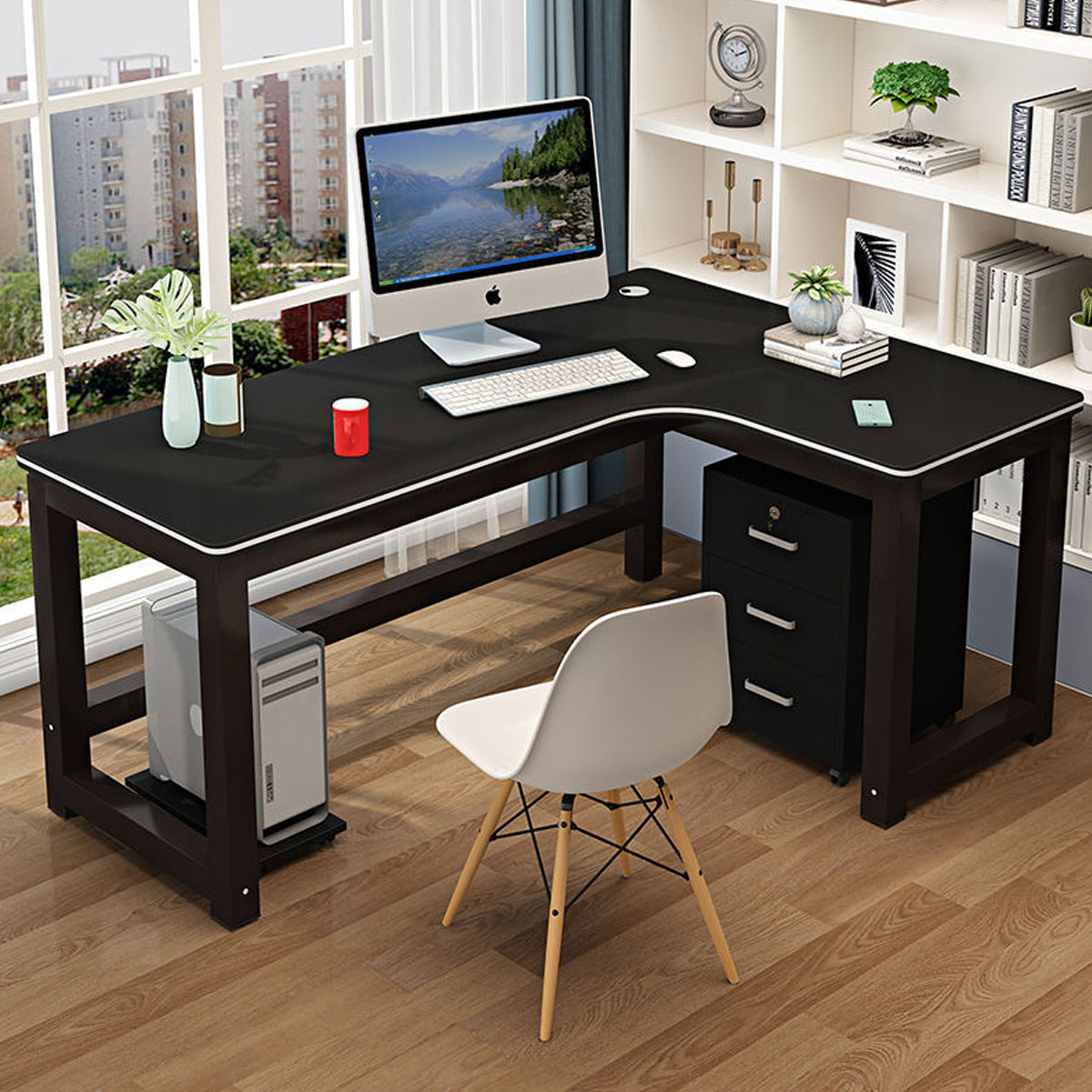 ategisデスク Triangle Corner Computer Desk Black with Keyboard Tray | Sikaic
