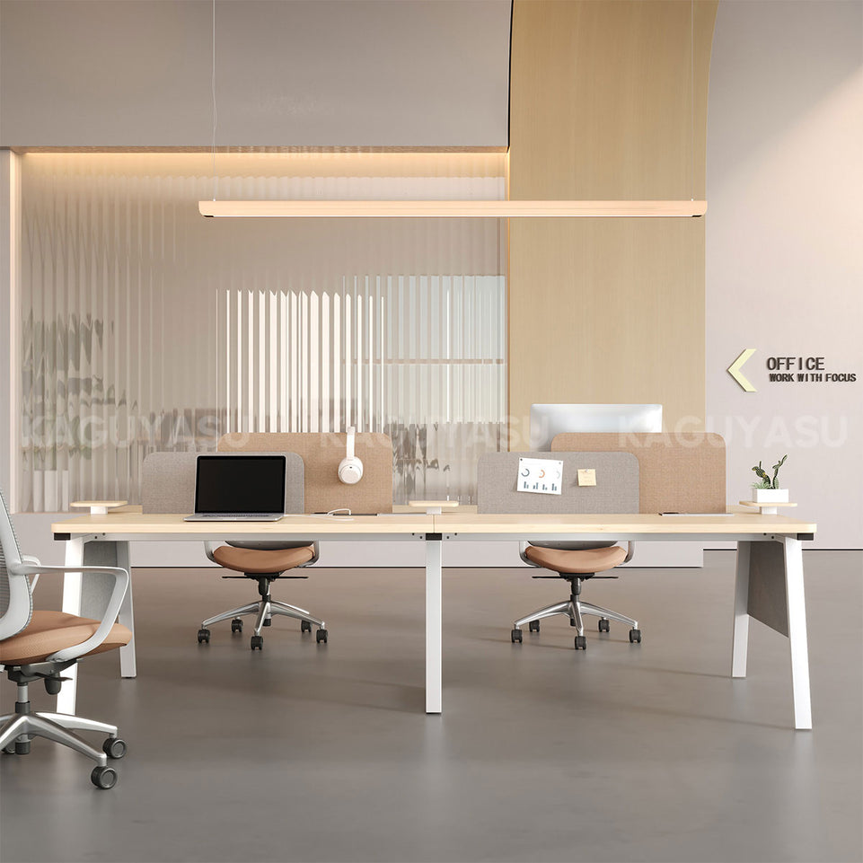 Professional 110" L 4-person Office Workstation Desk with Multifunctional Cable Box, Fabric Privacy Panels & Reinforced Fabric Panel Legs for Collaborative Workspaces