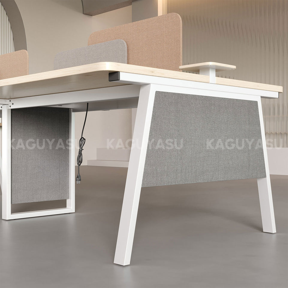 Professional 110" L 4-person Office Workstation Desk with Multifunctional Cable Box, Fabric Privacy Panels & Reinforced Fabric Panel Legs for Collaborative Workspaces