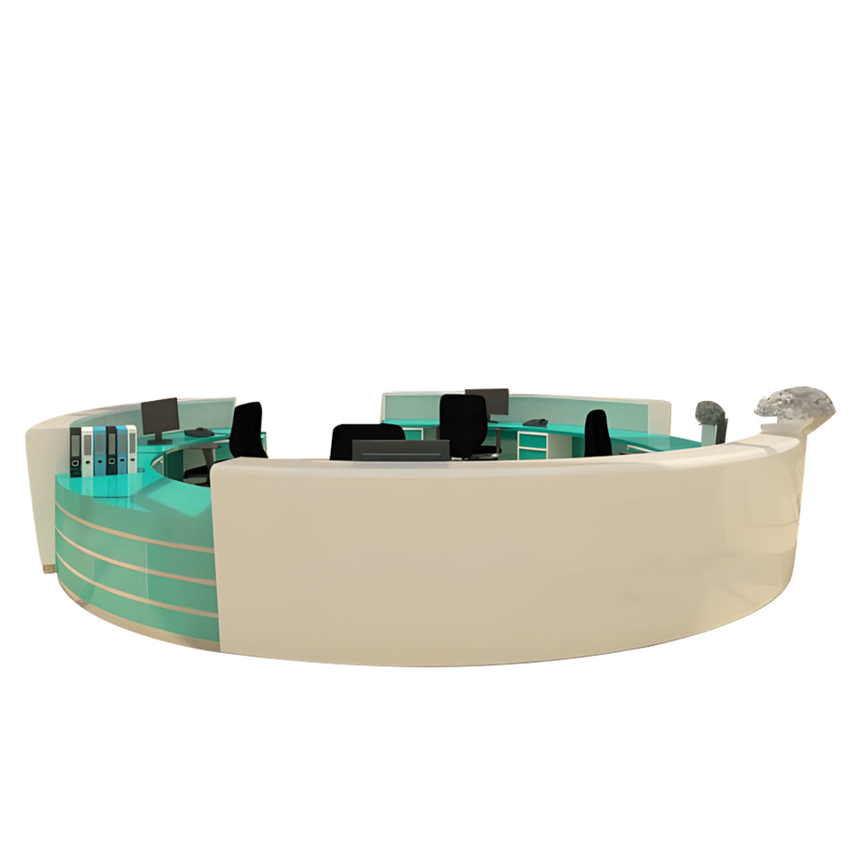 Sleek Curved High-Gloss Reception Desk–Customizable Medical And Hospital Nurse Station With Organized Storage YLJJ-2008