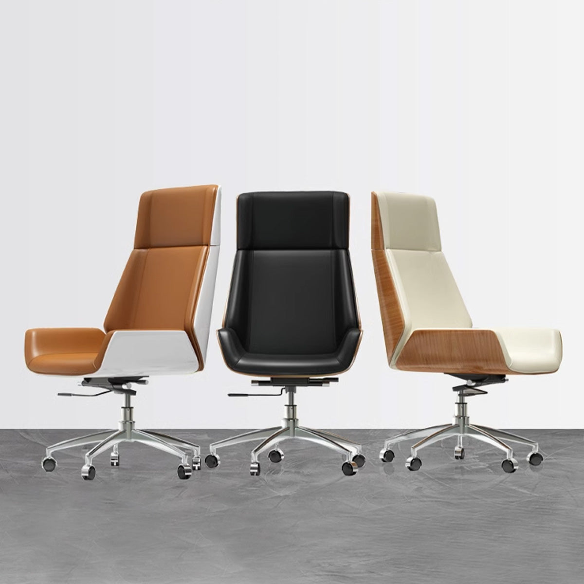 Leather Executive Office Chair with Genuine Leather, Solid Wood & Lumb