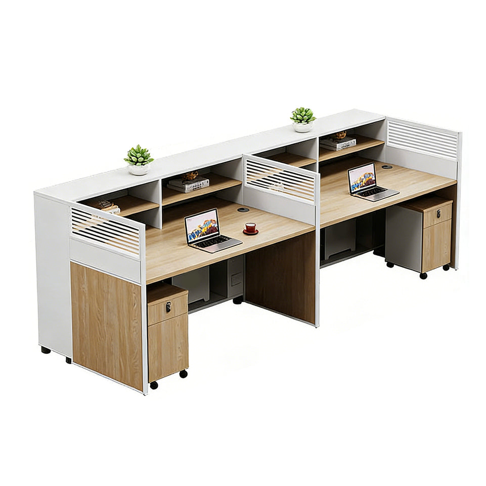 Office Workstation Desk with Lockable, Built-In Outlets & File Drawers for Home Office