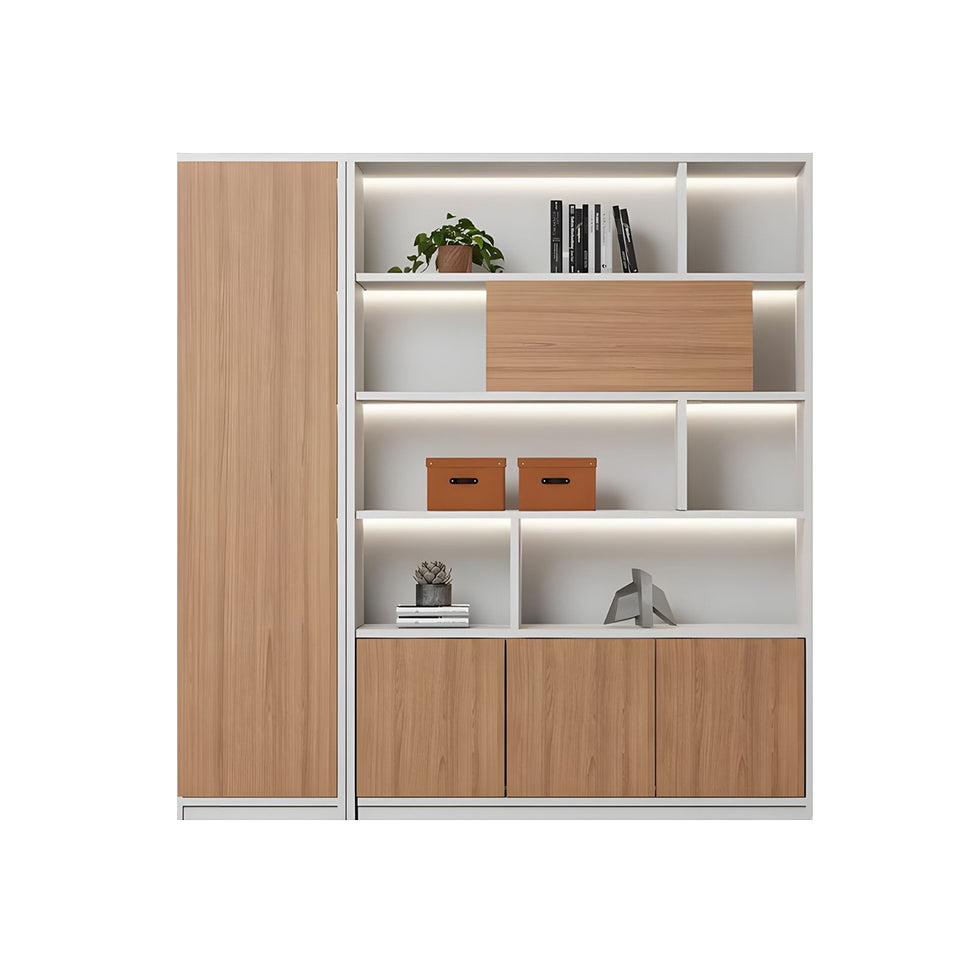 Contemporary Executive Spacious Wooden Office File Cabinet with Hidden Storage and Press-to-Open Doors WJG-2179