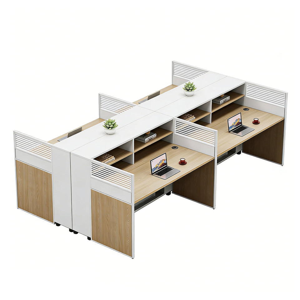 Office Workstation Desk with Lockable, Built-In Outlets & File Drawers for Home Office