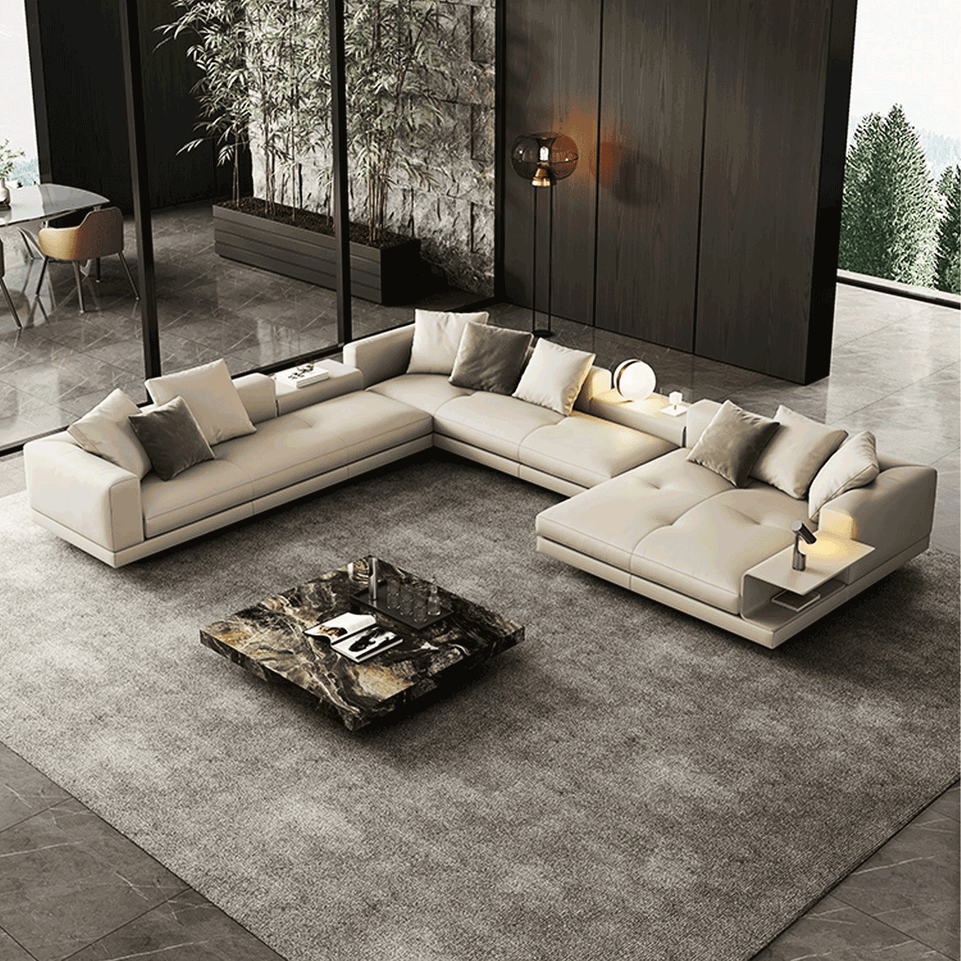 Pioneer Minimalist Italian-Style Genuine Leather Sofa With Curved Armrests And Plush Cushions BSF-2068