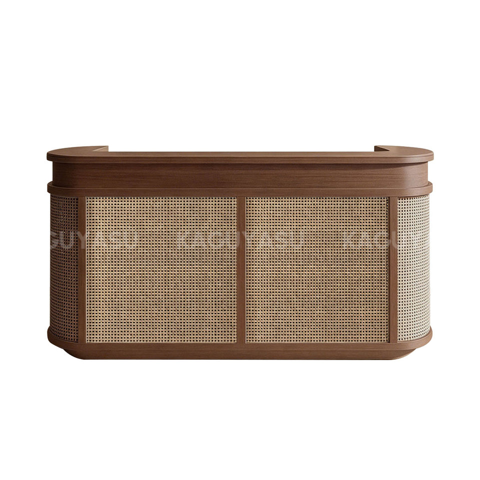 Rattan Reception Desk with Counter and Ample Storage for Lobby Retail Store Front Area JDT-144