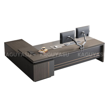 L-Shaped Executive Desk with Side Storage, Built-In Outlets & Cable Management