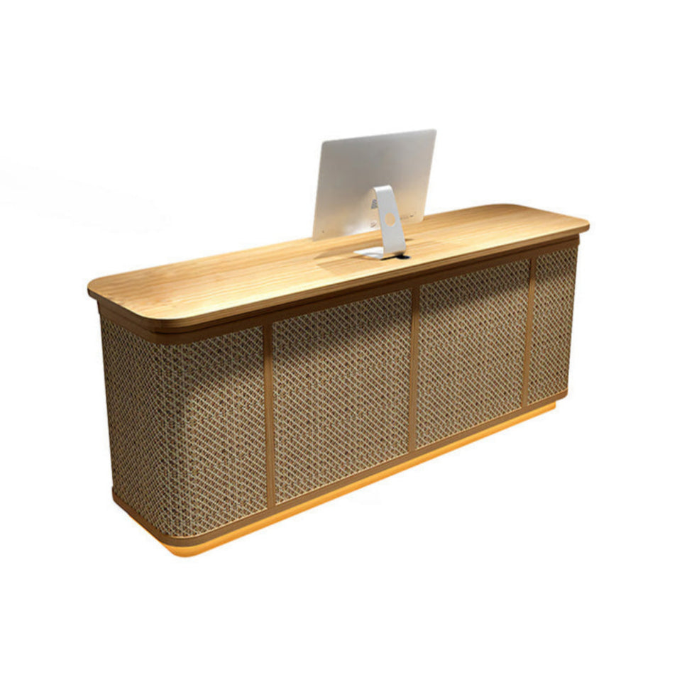 Rattan Straight Reception Desk with Multi-Drawer and Keyboard Tray for Inns and Salons JDT-108