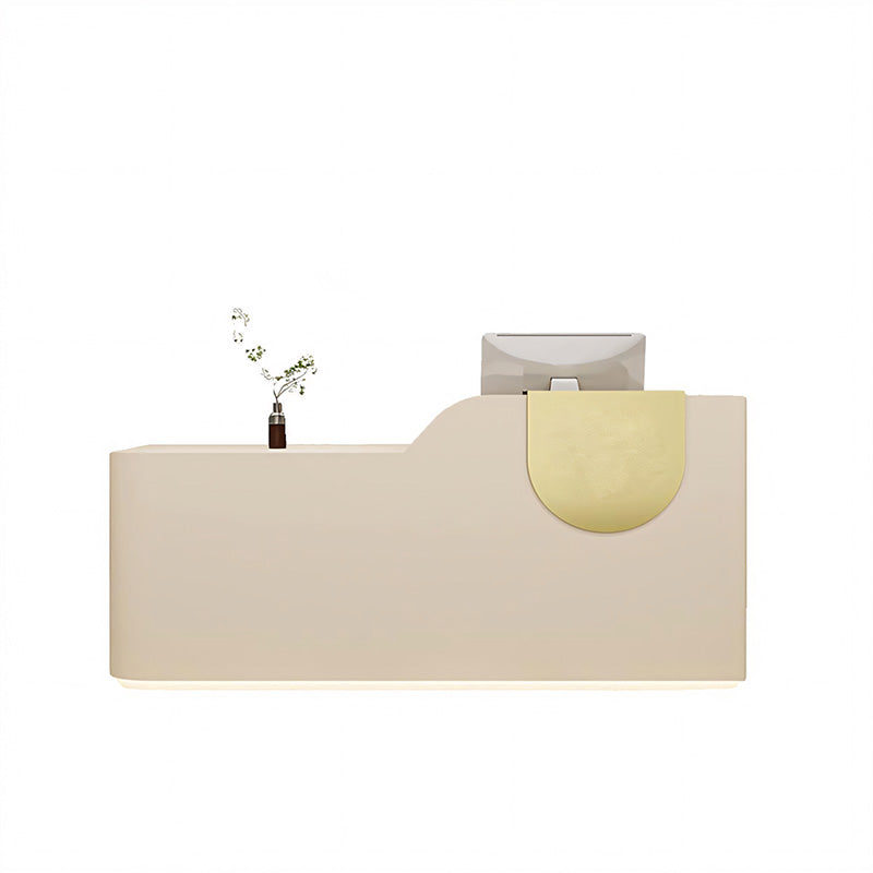 Small Reception Desk with Metal Accents, LED Lights and Storage for Pet Shops and Salons JDT-1042