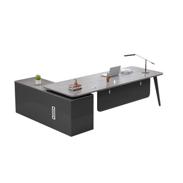 Modern Executive Desk with Side Storage, Curved & Cable Management for Home Office