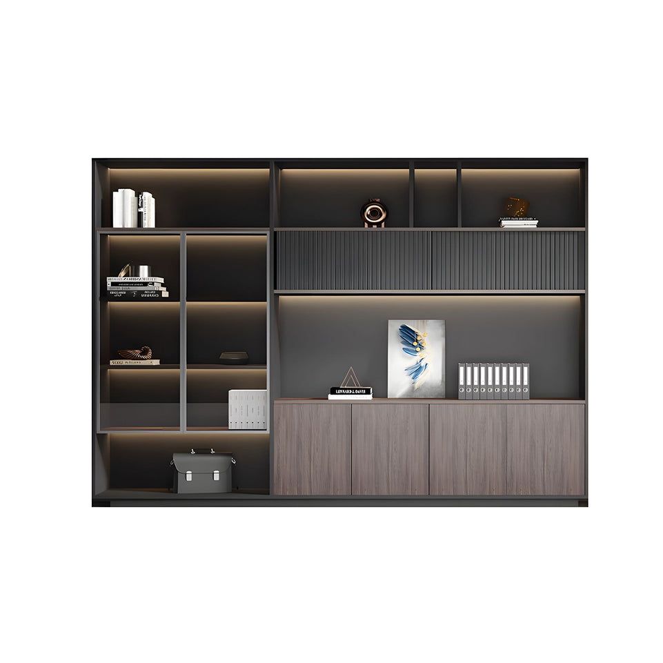 Modern Premium Multi-Functional Office Storage File Cabinet with Glass Doors and Hidden Storage for Executive Desk Background WJG-2168