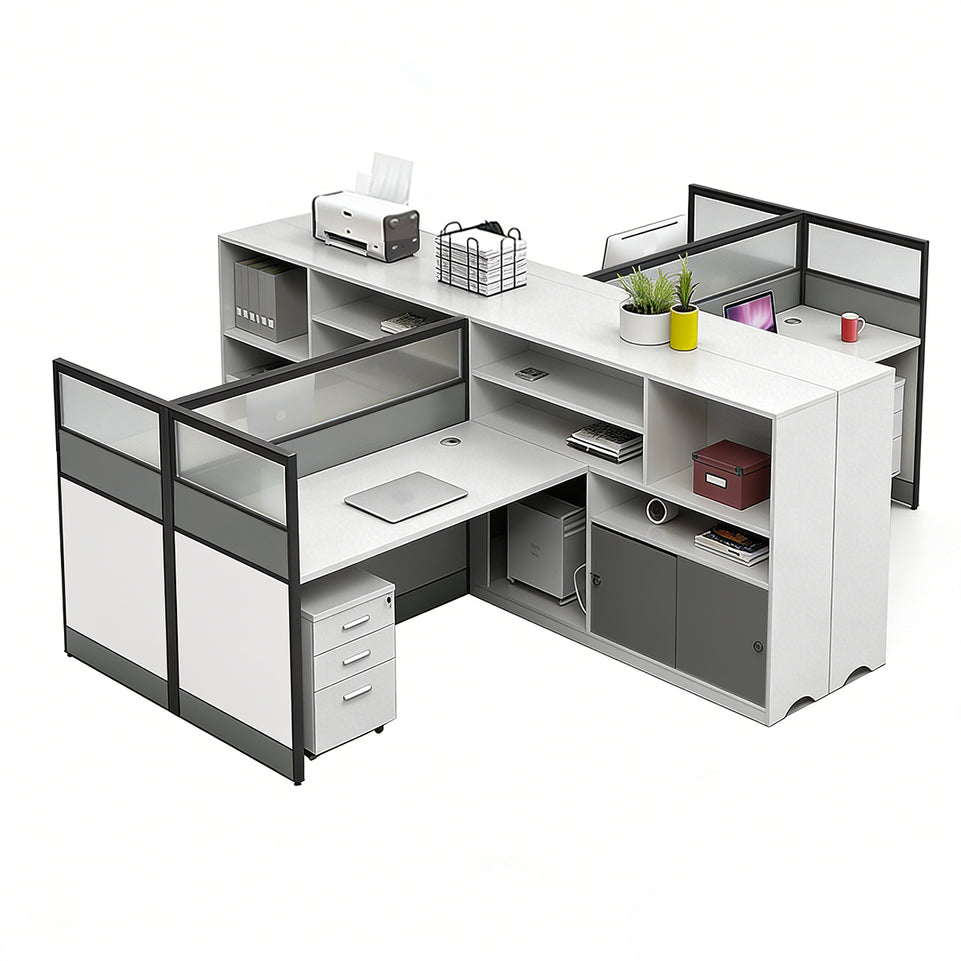 Office Workstation Desk with Privacy Panel, Cable Management & Mobile Pedestal
