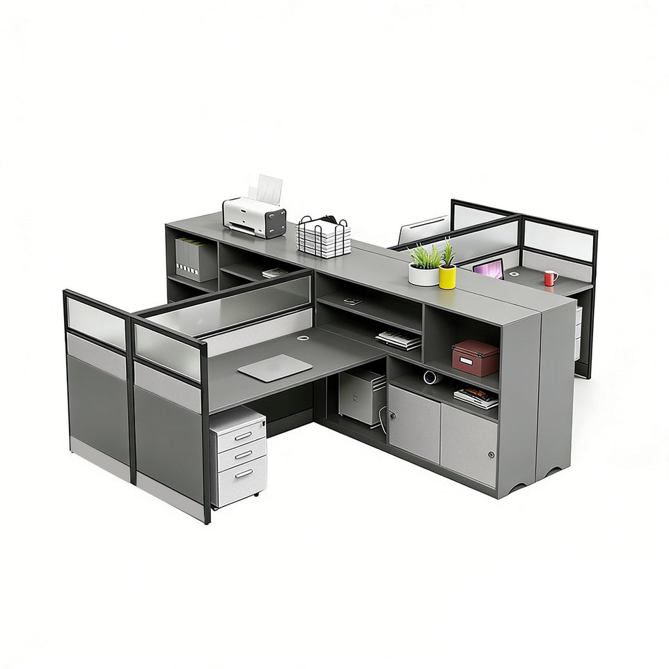 Office Workstation Desk with Privacy Panel, Cable Management & Mobile Pedestal