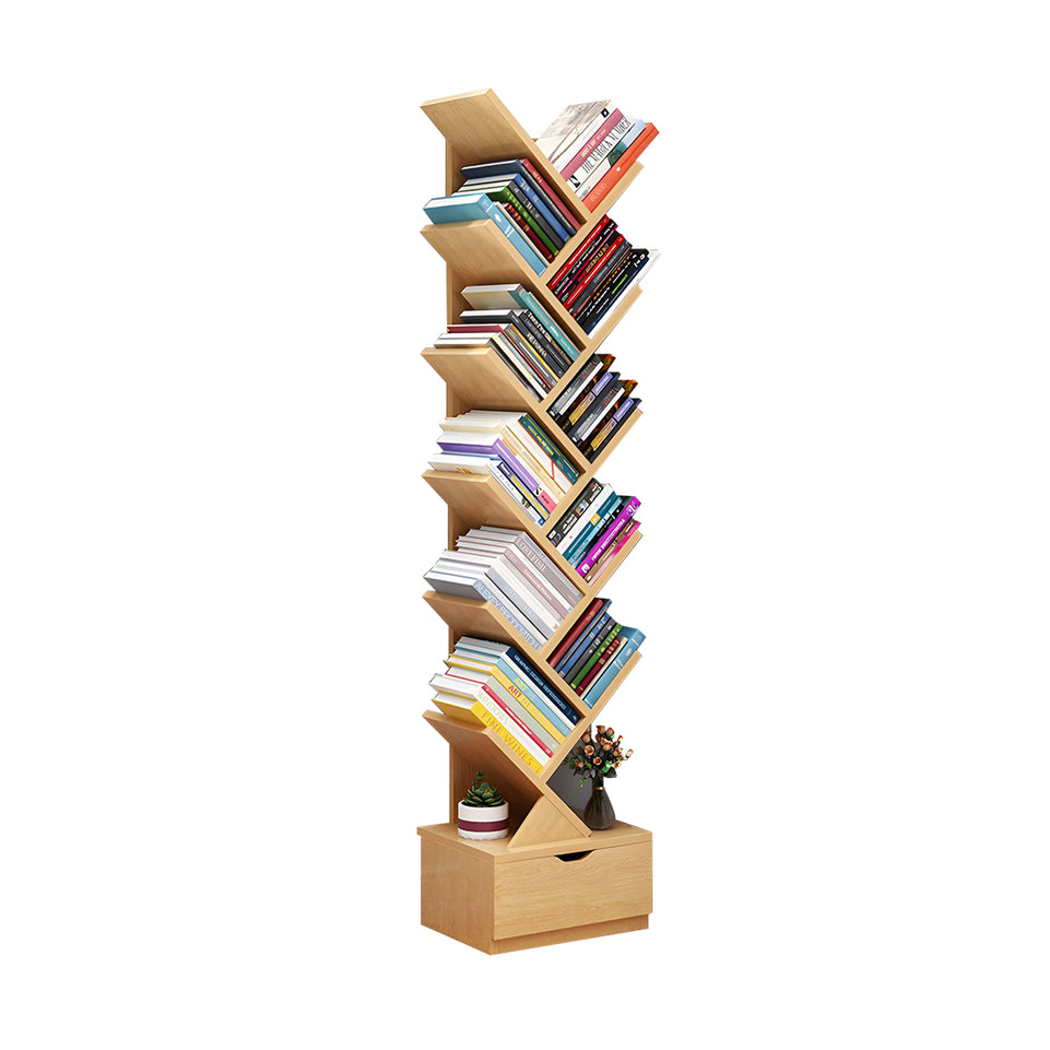Compact Tree-Shaped Wooden Bookshelf with Vertical Storage, Wall-Aligned, Small Living Room Book Cabinet with Closed Door and Reinforced Support CWG-2181