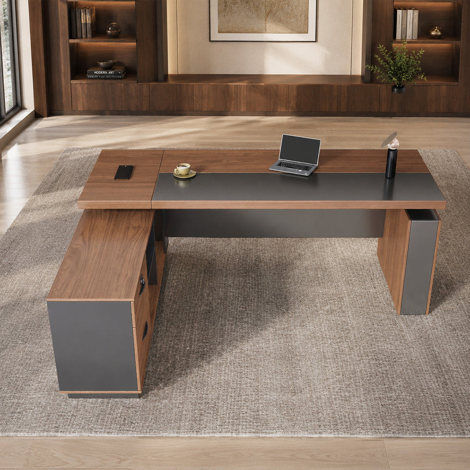 Height-Adjustable Executive Desk with Dual Motors, Power Hub, and Locking Storage(Stock Items)