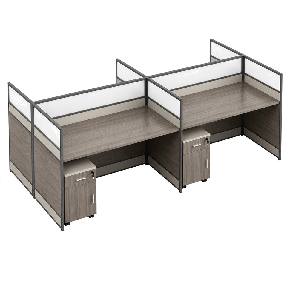 Modern Office Workstation Desk with 1" Thick Desktop, Frosted Privacy Panel, USB Ports & Mobile Pedestal Storage Cabinet