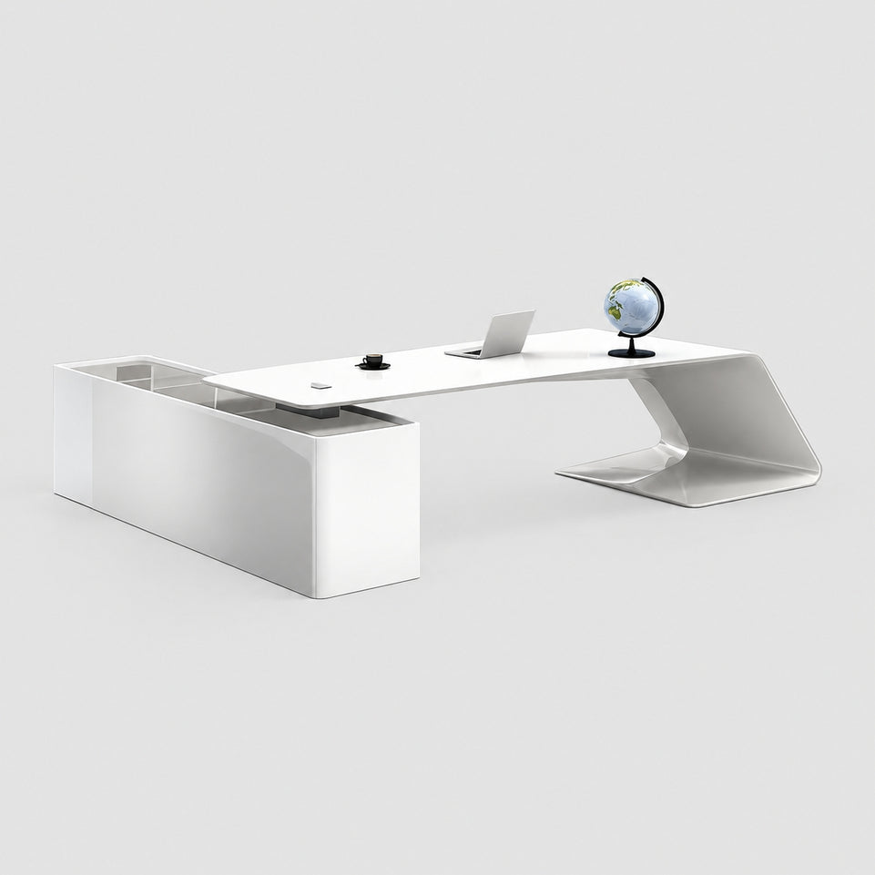 Modern Executive Desk with Cable Management & File Drawers