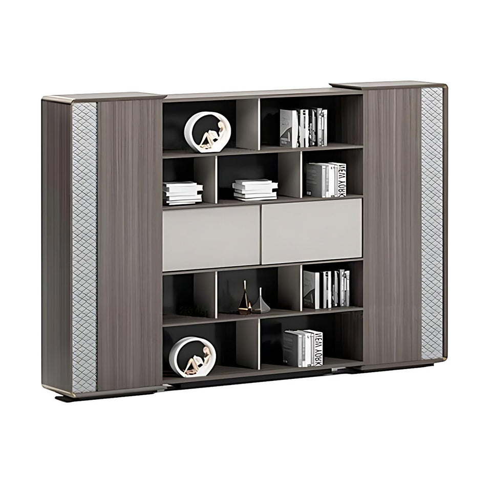 Luxury Modern Executive Desk With Pocket Handle Gray Office Desk with LED Lights Side Cabinet Customizable LBZ-1089