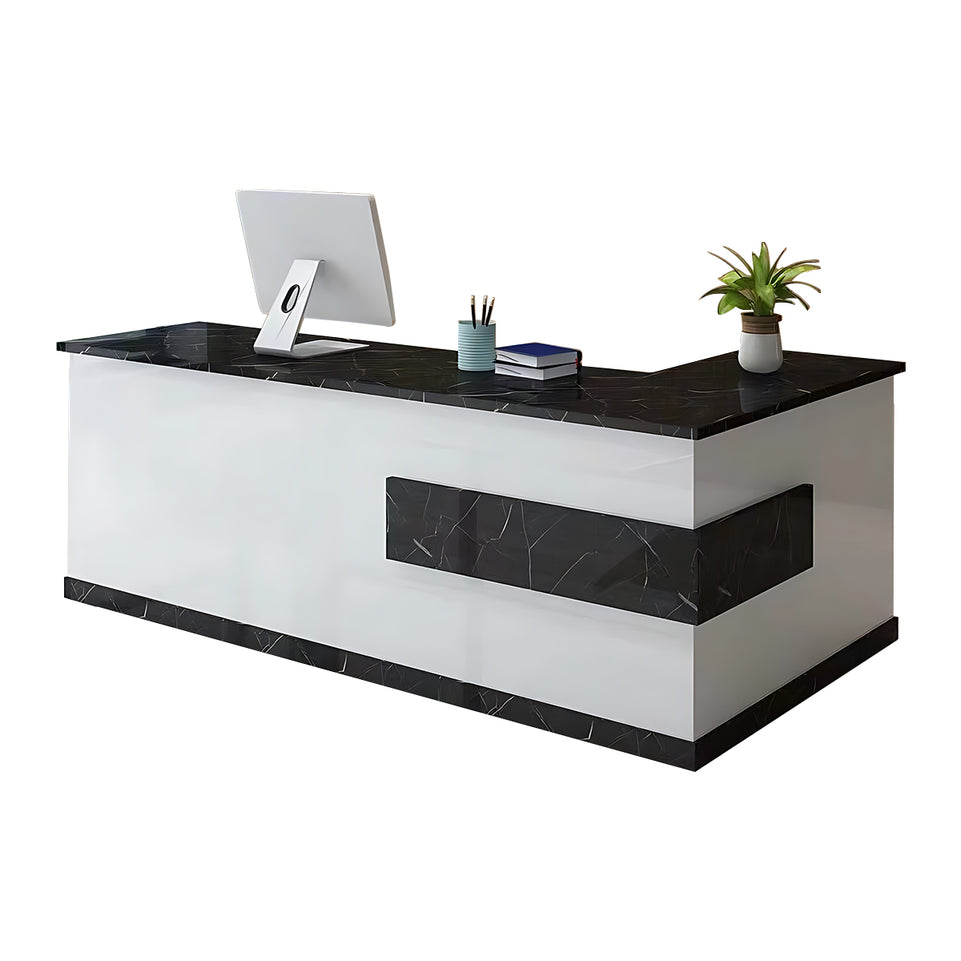 L-Shaped Front Desk with Lockable Drawers and Storage Cabinet for Offices JDT-10108(In Stock)