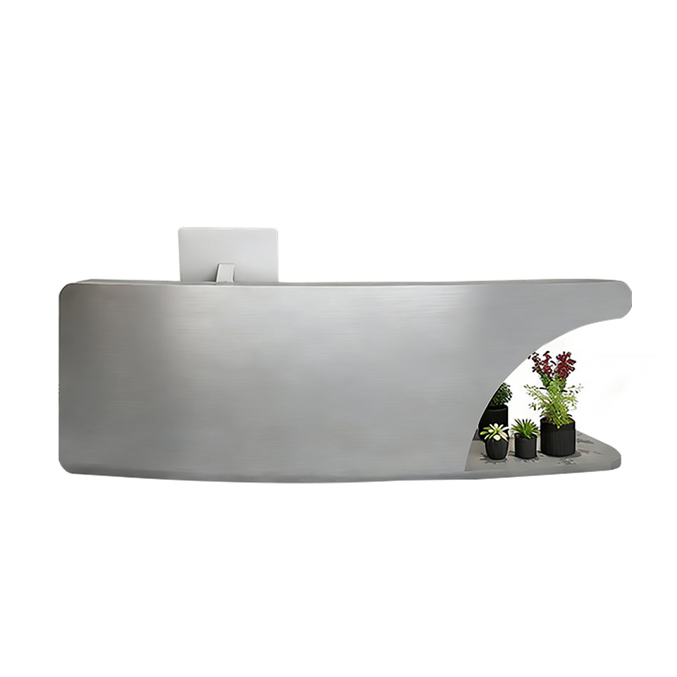 Unique-Shaped Stainless Steel Front Desk with 2 Cabinets for Clothing Stores and Barber Shops JDT-10161