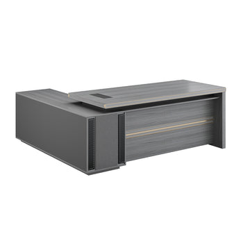 Modern Executive Desk with Lockable, Solid Wood & File Drawers for Home Office