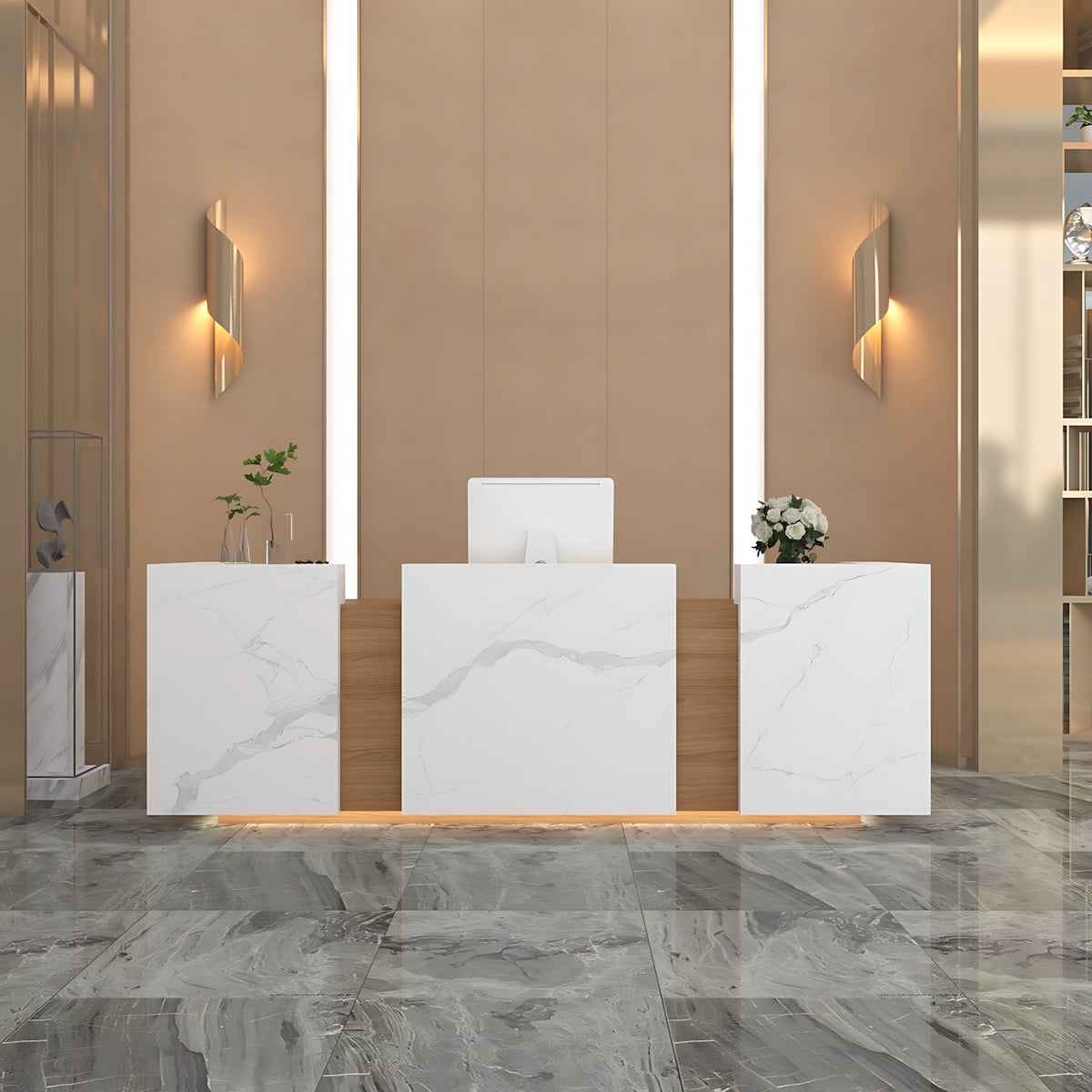 Color-Blocked Reception Counter with Ample Storage for Company and Training Institution JDT-10153