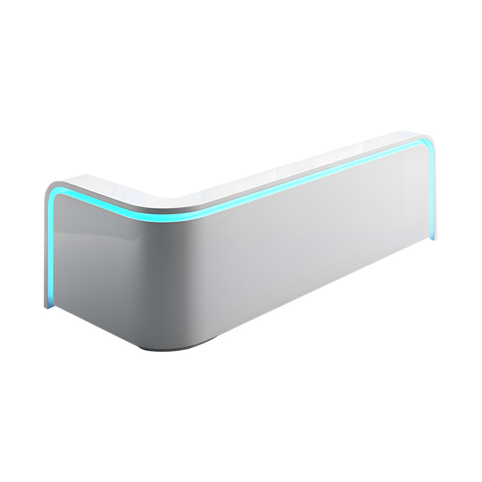 White Curved Reception Desk With Dual-Level Design And High-Gloss Lacquer Finish For Office Lobbies And Retail Spaces JDT-1071