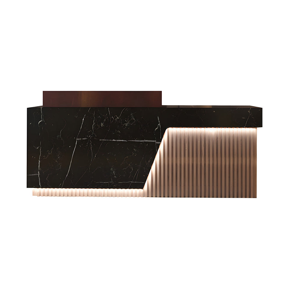 Executive Reception Desk – Black Marble & Fluted Wood with LED Accents JDT-780