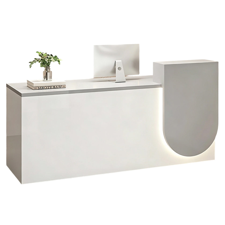 Durable Reception Desk with Cable Grommet Design, Silent Keyboard Tray & Lockable Storage Cabinet for Office, Salon & Retail Spaces (47–118" L)